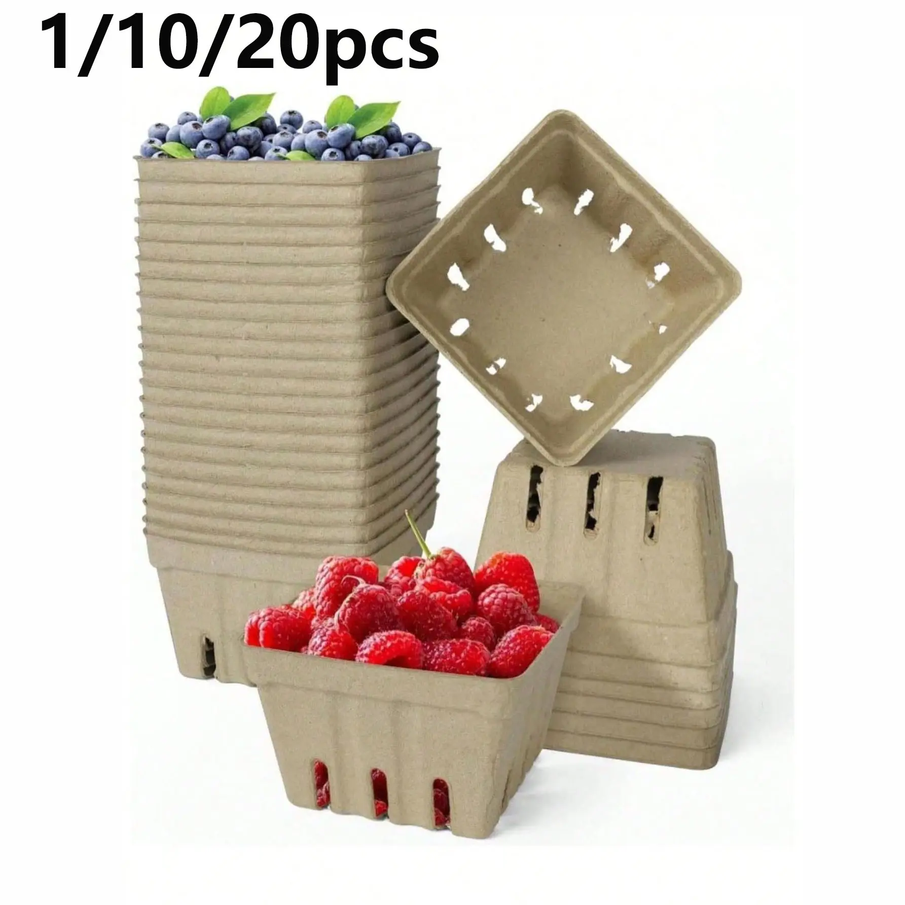Natural Wood Pulp Fiber Small Berry Basket, Ideal for Strawberries, Blueberries, Raspberries, Market, Grocery Store, Pick-Your-Own Farm
