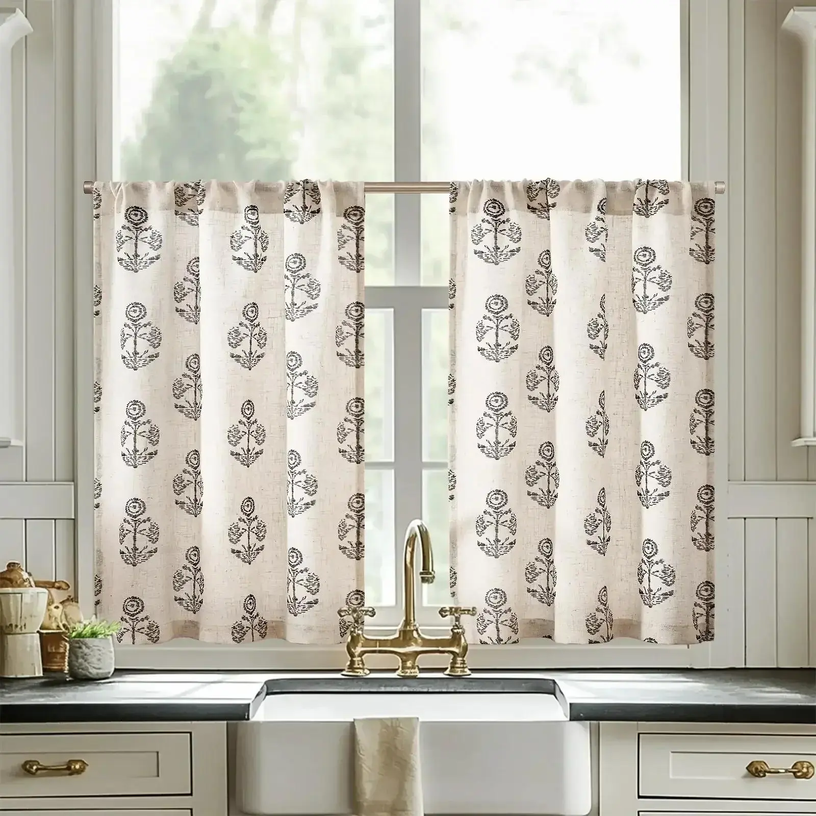 Cross-Weave Printed Kitchen Curtains