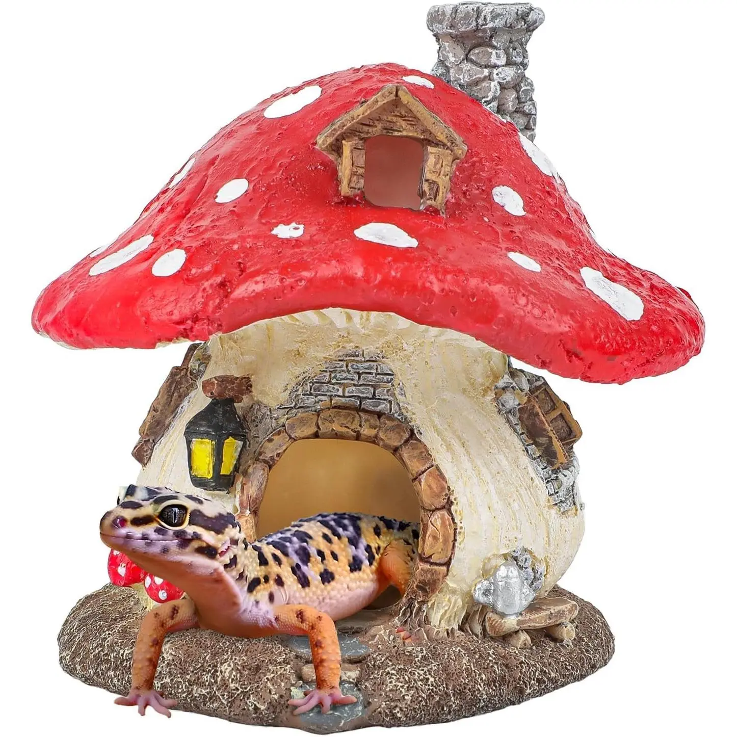 Resin Realistic Mushroom Reptile Hide Decor, Terrarium Tank Ornament Shelter for Lizards, Tortoises, Geckos, Bearded Dragons, Ornaments