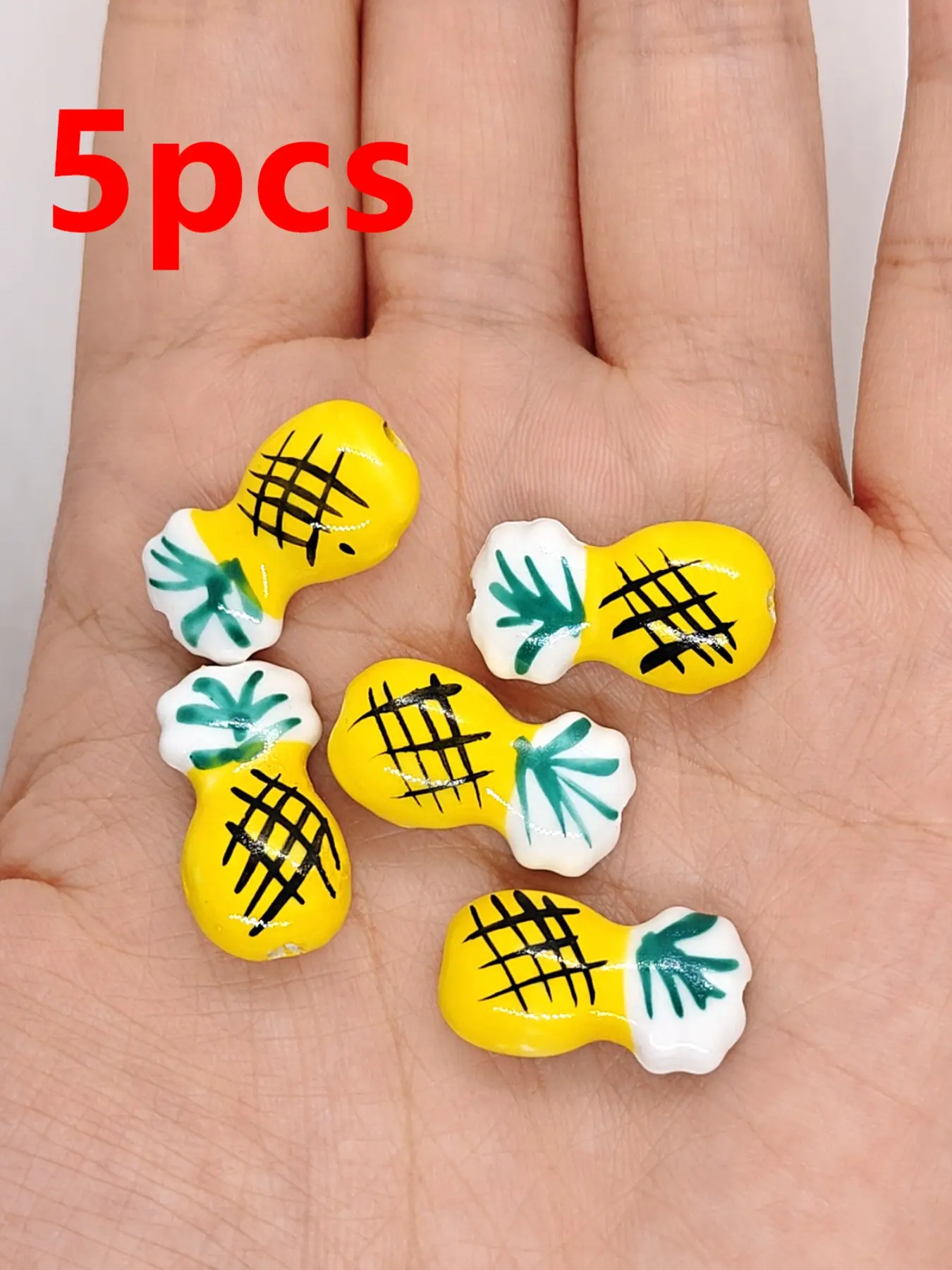 5pcs Pineapple Shape Ceramic Beads, Tropical Fruit Style DIY Jewelry Making, Handmade Bead Accessories, All Seasons Fashion