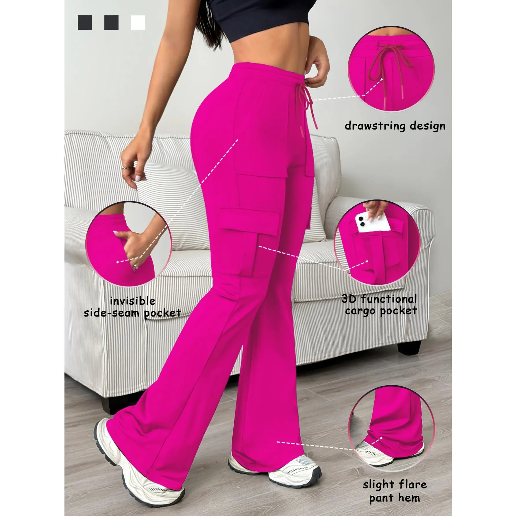 Women’s Cargo Pants, High Waist Wide Leg Jogger Pants with Pockets, Stretchy Casual Workout Pants, Streetwear Outdoor Activewear for Women