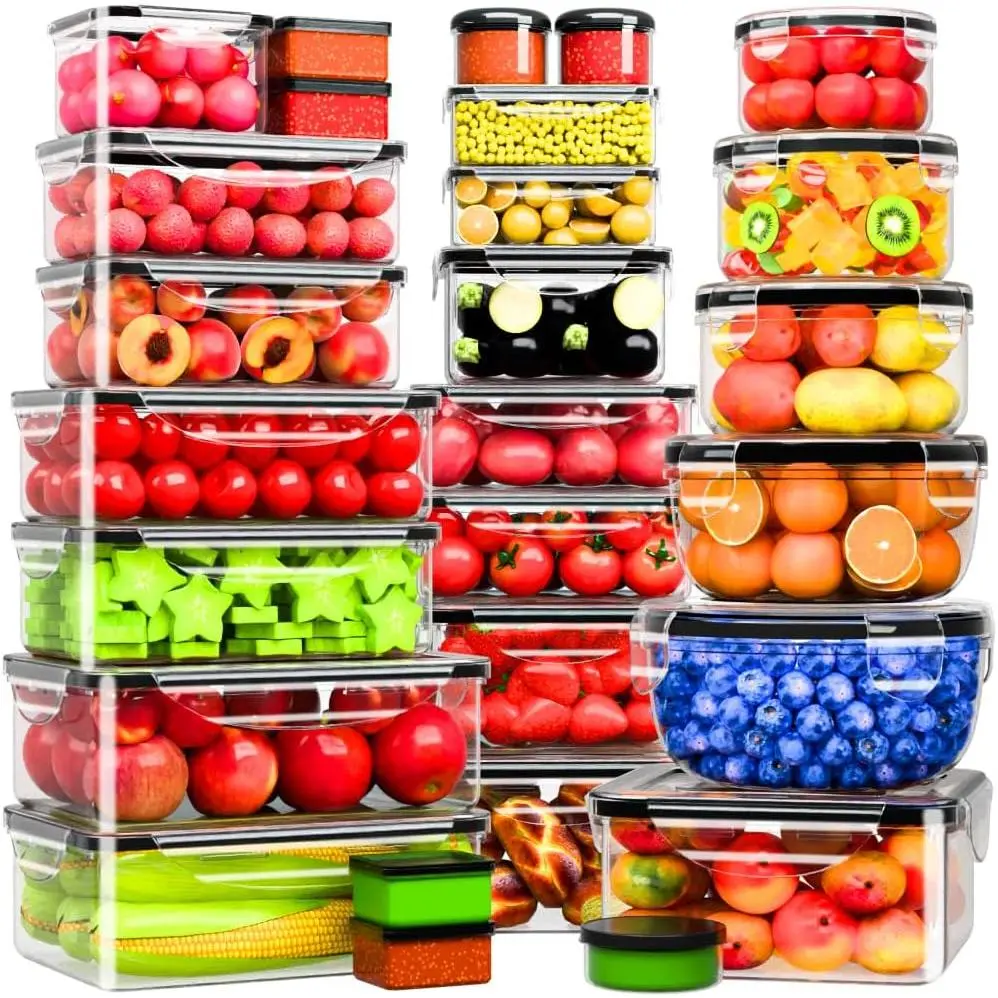 54 count  Storage Containers with  Airtight, (27 Containers &27 )   Plastic  Containers for Kitchen Organization, Leak Proof Freezer/Microwave Safe Meal Prep Lunch Boxes