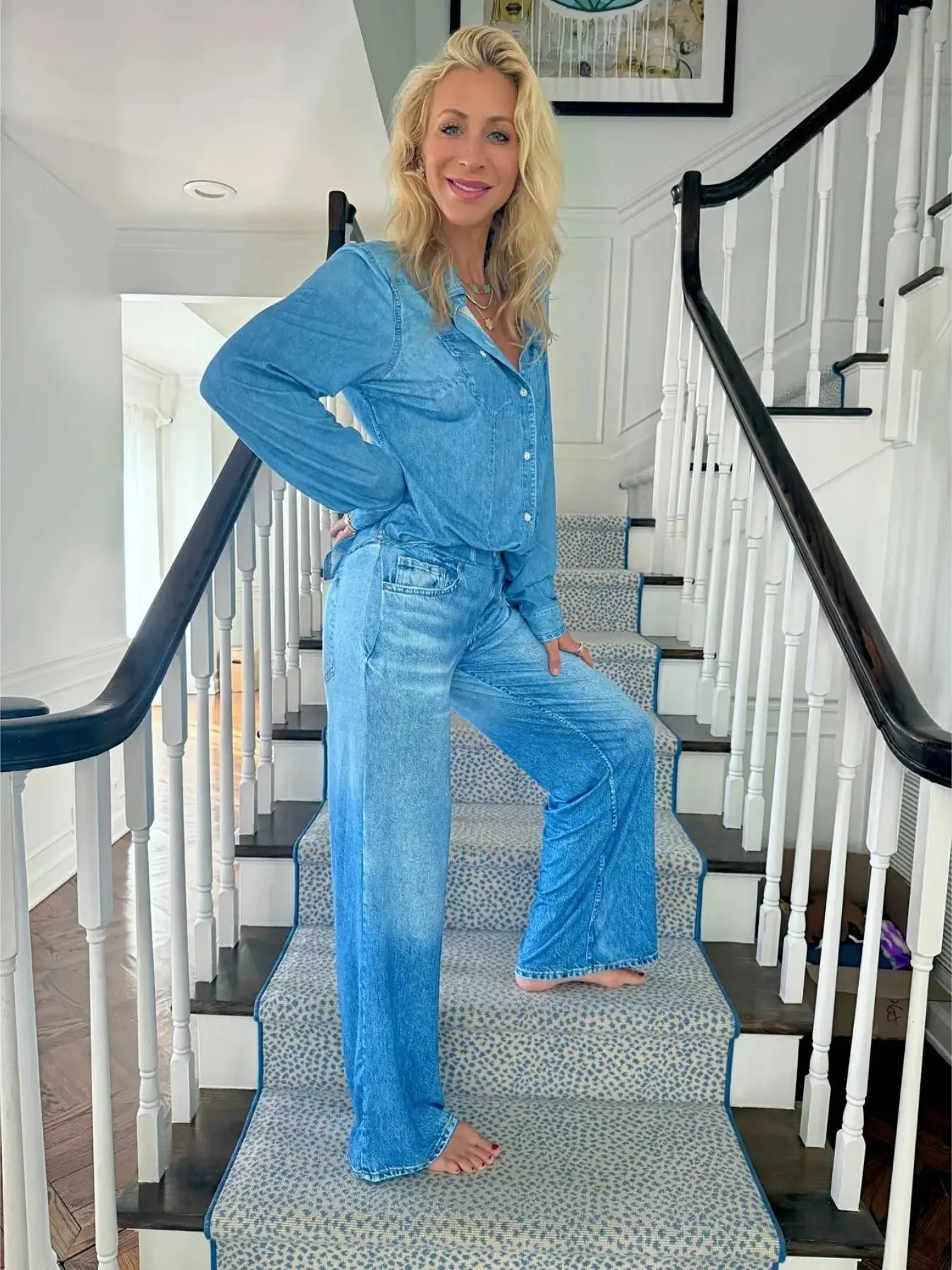 Denim-Inspired Sleep Set, Soft & Elastic Material, Casual Loose Fit, Perfect for Movie Nights & Lazy Mornings, All-Season Comfort