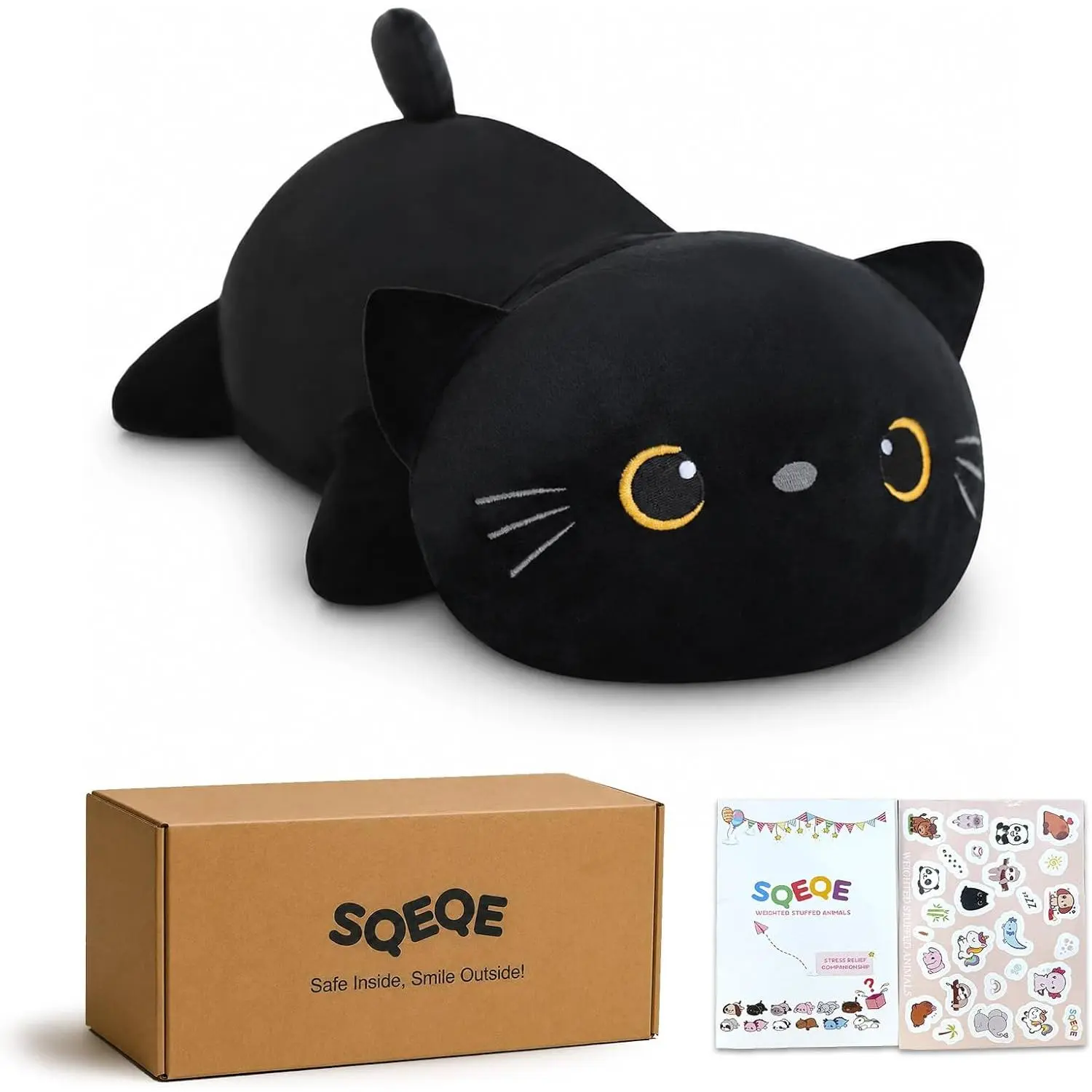 Weighted Black Cat Plush, Weighted Black Cat Stuffed Animal, Cute Plushies Soft Pillow Toy Gift for Kids Adults 9.8 Inch, 0.8 Lbs, Cuddly Stuffed Animals, Soft Adorable Stuffed