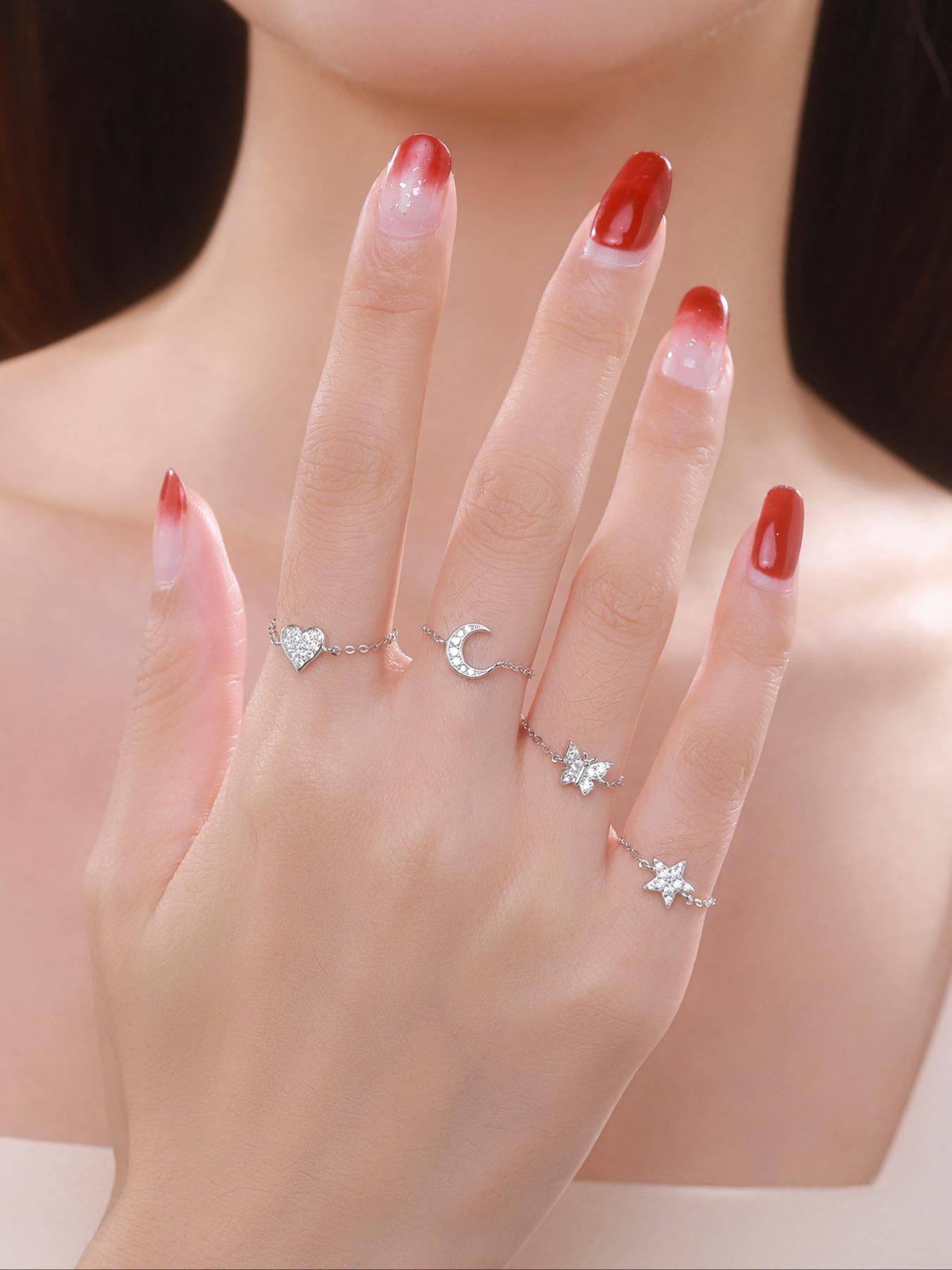 925 Sterling Silver Elegant Butterfly Design Adjustable Chain Finger Ring, Simple Design Jewelry for Women, Trendy All-match & Exquisite Jewelry for Birthday Gift