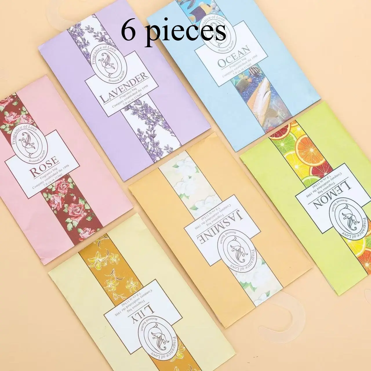 6-Pack Portable Hanging Air Freshener Set, 5 Fragrance Bags for Closet and Home, Suitable for Bedroom, Bathroom, Living Room