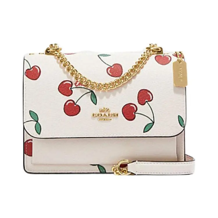 COACH Klare 18 Crossbody Bag for Women – Heart-and-Cherry-Printed Cowhide Leather, White