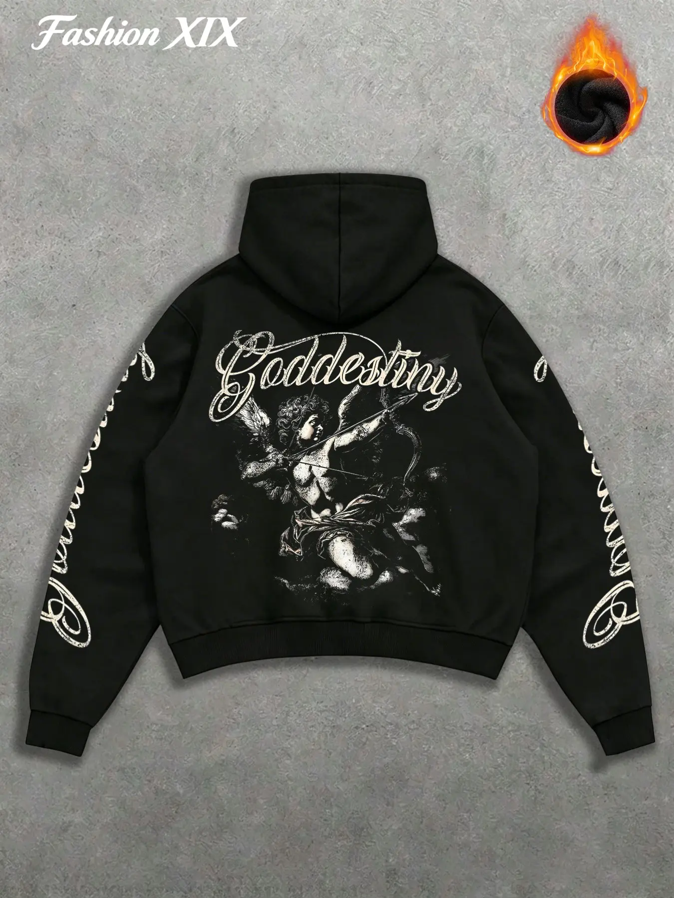 Unisex Men Women Winter Fleece Lined Cropped Hoodie Rare Aesthetic Vintage Cupid Angel Graphic Oversized Long Sleeve Hooded Sweatshirt Casual Daily Streetwear For Autumn Valentine’s Day