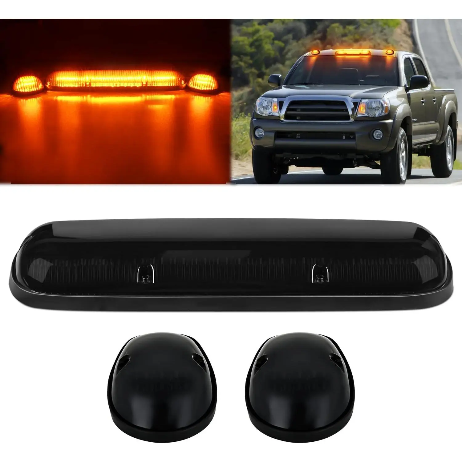 Nilight LED Cab Marker Lights 3 PCS Roof Running Light LED Smoke Lens Amber Cab Clearance Light Compatible with 2002-2007 Chevy Silverado GMC Sierra 1500 1500HD 2500 2500HD 3500