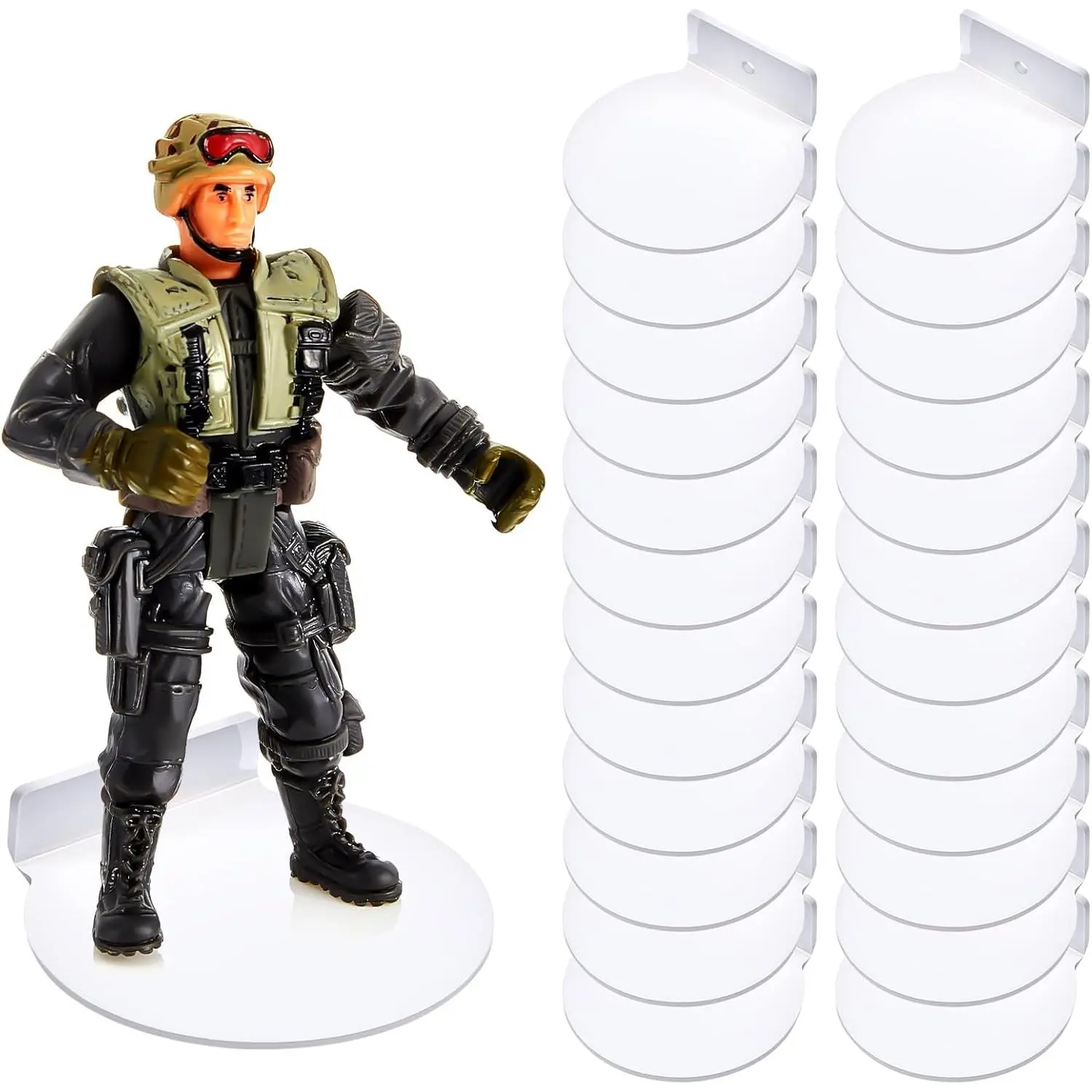 Juexica 24 Pcs White Acrylic Floating Action Figure Wall Shelves 3 Inch Wall Display Shelf for Collectibles Display Ledges Stand Holder Tiny Mount Storage Organizer for Toys Action Figure Case