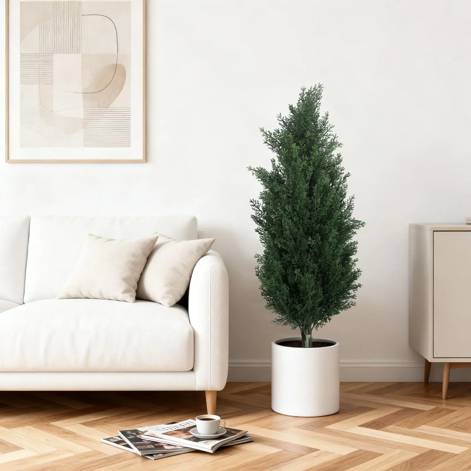 GARVEE 2 Pack Artificial Topiary Trees 70cm - UV Resistant Faux Cedar Cypress Plants with Ground Stakes, Realistic Evergreen Shrubs for Indoor and Outdoor Home, Garden, Porch, Yard, Patio Decor