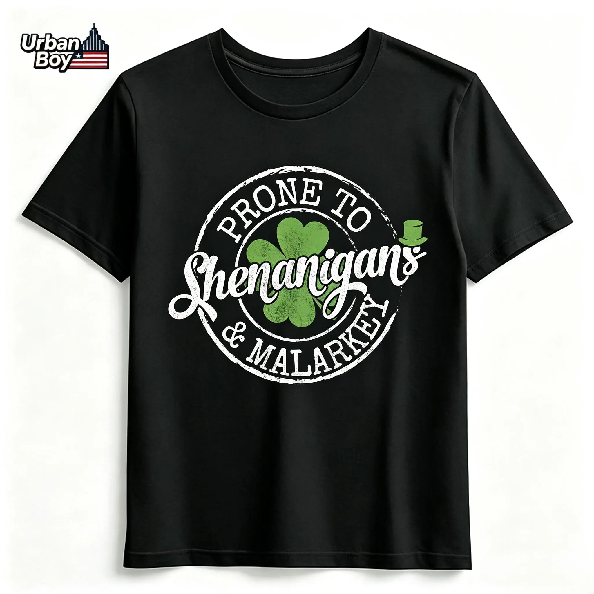 100% Cotton Prone to Shenanigans and Malarkey Graphic T-Shirt, Funny Shamrock St. Patricks Day Irish Crew Neck Short Sleeve Casual Tee for Men and Women
