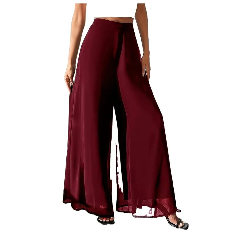 Women Elegant Loose Long Pants Elastic Waist Breathable Draping Wide Leg Trousers All Seasons Casual Bottoms