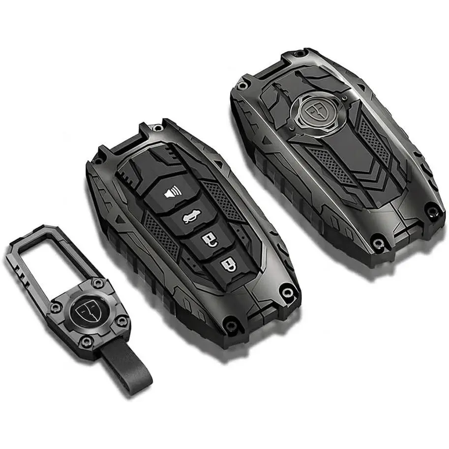 Mech Style Key Fob Cover for Toyota Tundra 2022-2026, Zinc Alloy Key Case Protector for 2024-2026 Tacoma Sequoia Corolla Cross Venza Camry 4Runner, Heavy Metal Key Fob Shell, Gunmetal