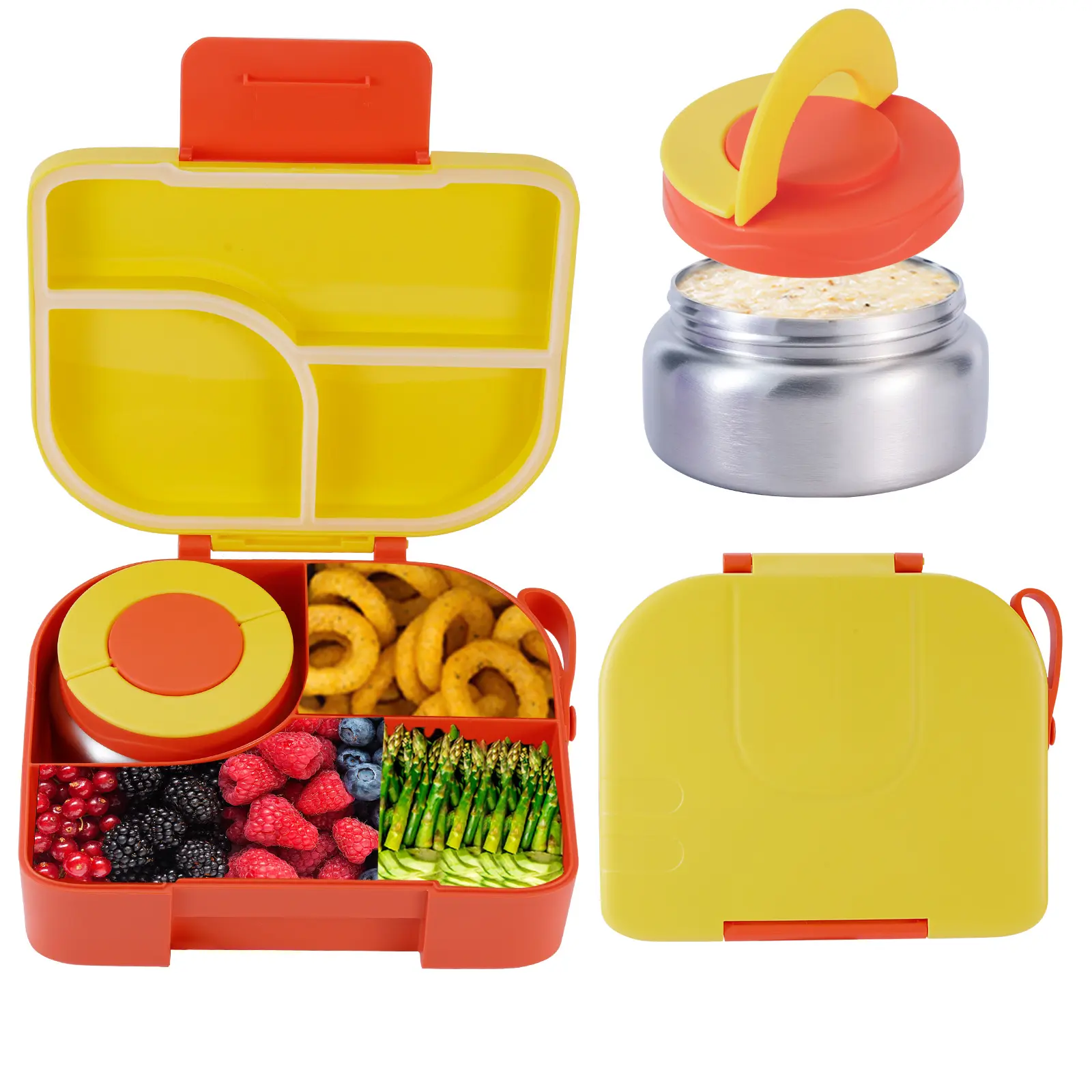 Cartoon Pattern Bento Lunch Box with 8oz Soup Thermo, Leakproof Lunch Food Containers with 4 Compartment