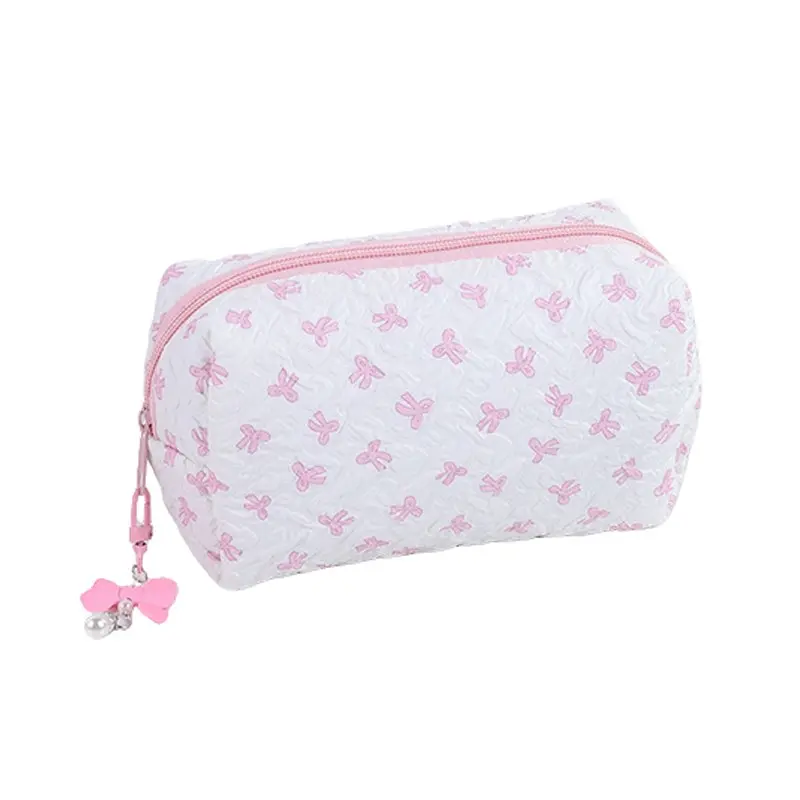 Cotton Puffy Makeup Bag, Coquette Cosmetic Bag, Makeup Storage Bag, Cosmetic Pouch for Women and Girls, Cosmetic Travel Bags, Aesthetic Organizer Bag, Cute Flower Travel Toiletry Bag, Perfect Gift