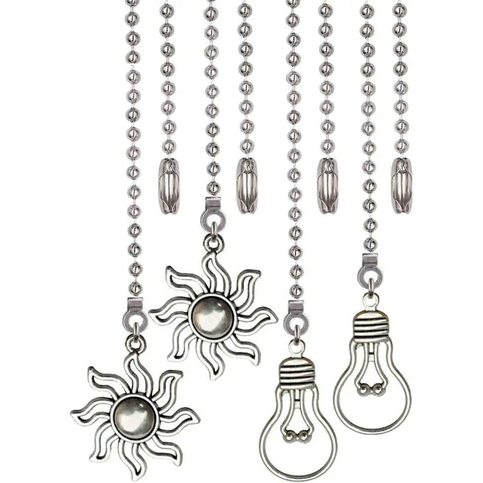 4-Pack 12-Inch Ceiling Fan Pull Chain Extensions, Ornamental Fan and Bulb Pattern Accents