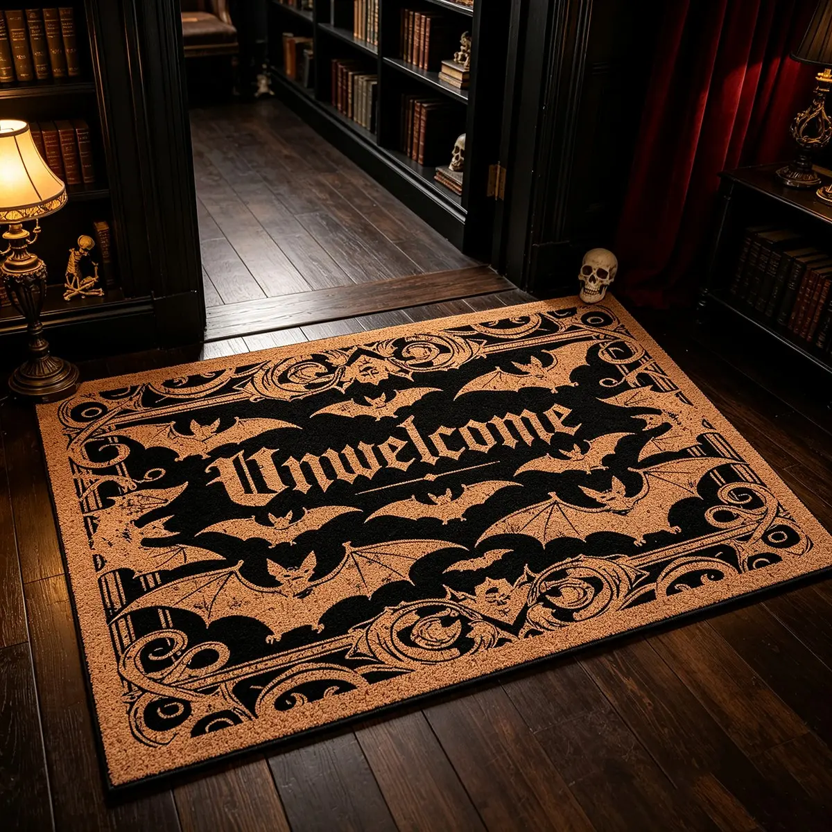 Halloween Gothic Bat Rug, Unwelcome Print Welcome Mat, Washable Stain-Resistant, Perfect for Home Decor, Hotel Lobby, Bathroom, Kitchen, Boho Graphic Rug