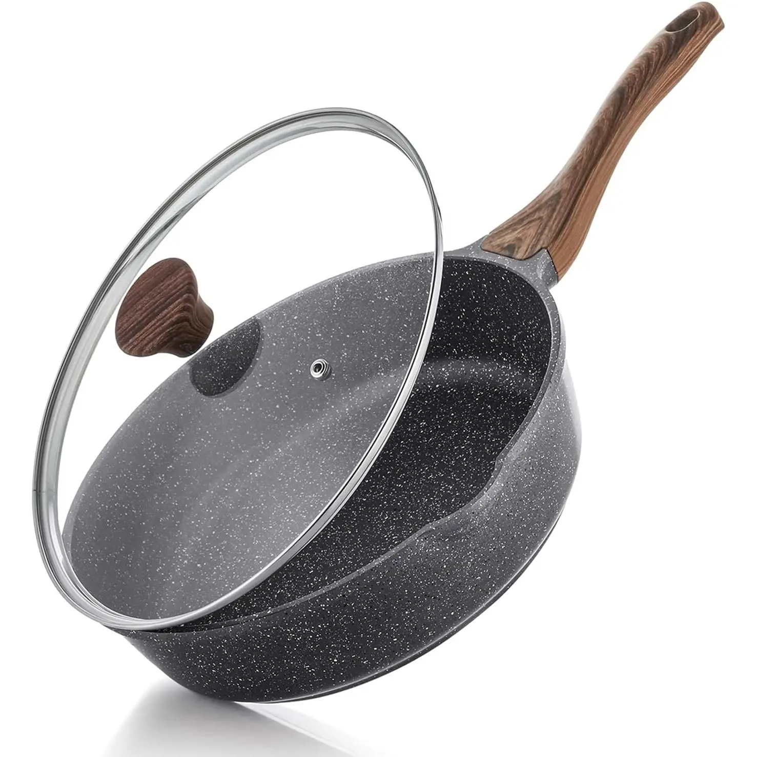 Nonstick Skillet, Deep Frying Pan 10/11/12-inch, Saute Pan with Lid, Stay-cool Handle, Healthy Stone Cookware Cooking Pan, Induction Compatible (10-Inch/3.5QT)