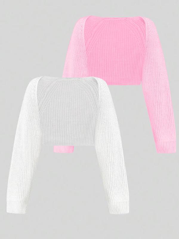 [Buy one and get two]Women's Minimalist Textured Raglan SleeveShrug Set, Open Front Sweater Cardigan,Cropped Cardigan, Comfort Basic Long SleeveKnitwear for Spring & Fall