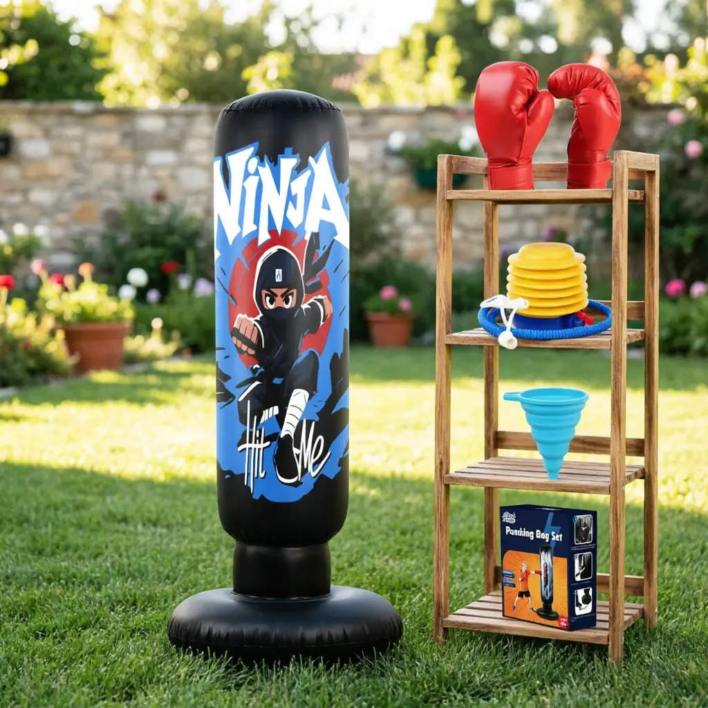 4-Piece Boxing Pole Set with Color Box, Inflatable Durable Base, Summer Fitness Gear, Indoor Outdoor Use, Gym Sports Equipment