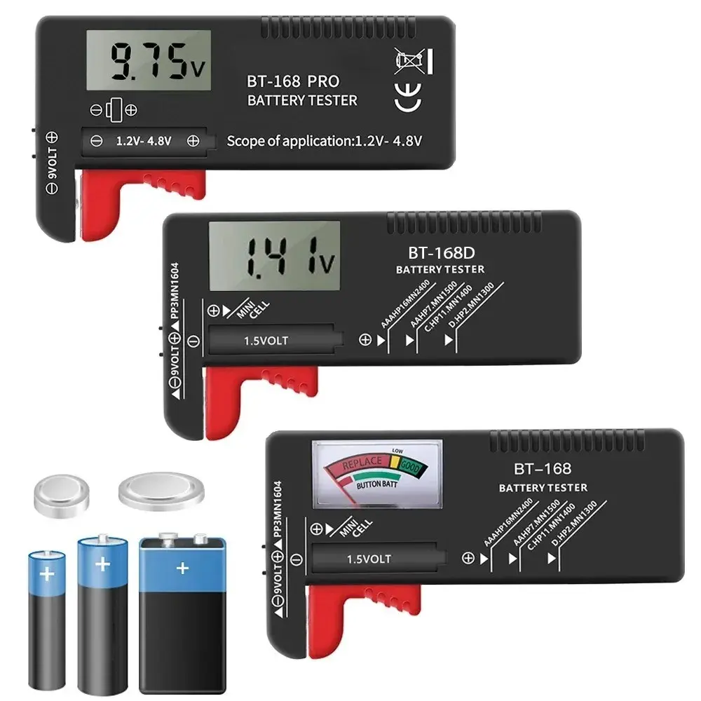 Universal BT-168D Digital Battery Tester Volt Checker for AA AAA 9V Button Multiple Size Battery Tester Voltage Meter Tools BT-168 PRO
