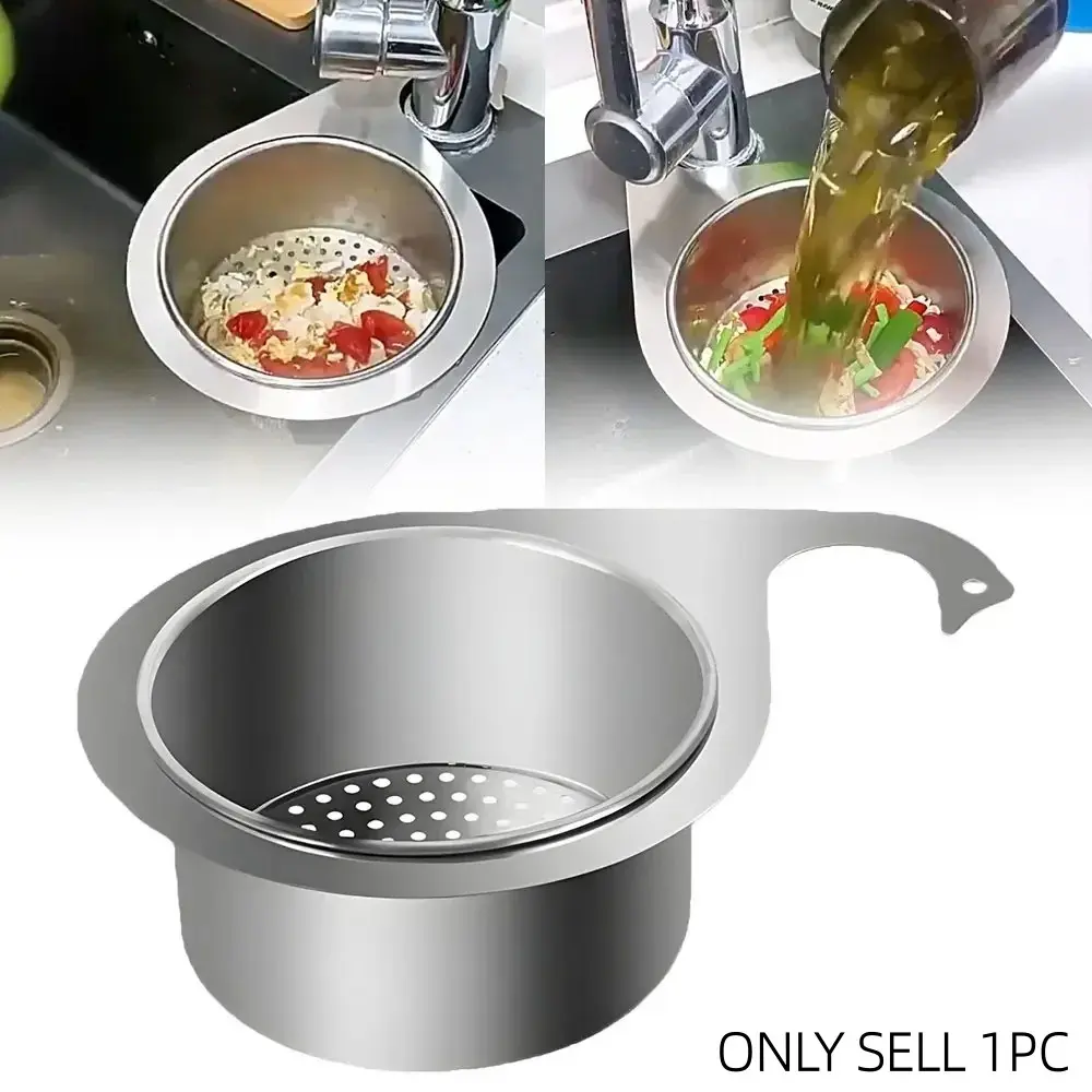 Stainless Steel Kitchen Swan Sink Strainer Basket Hanging Waste Drain Filter Basket Fruit Vegetable Drainer Sponge Rack Storage