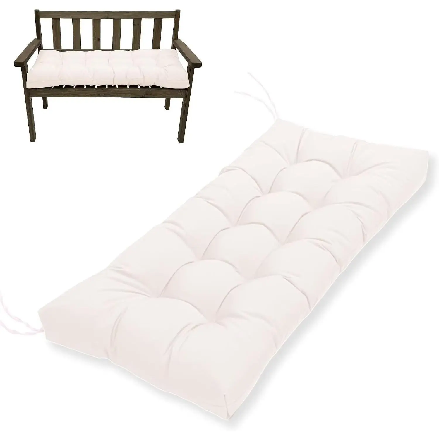 Outdoor Bench Cushion for Furniture 44X19 Inch Tufted Porch Swing Cushions with High Elasticity PP Cotton and Durable Ties, Thick Bench Seat Cushions for Patio Furnitures Beige