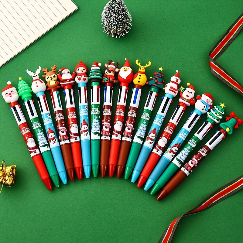 Christmas Ballpoint Pens Set, 4-Color Design with Santa Claus & Reindeer Patterns, Perfect Gift for Holiday Celebrations