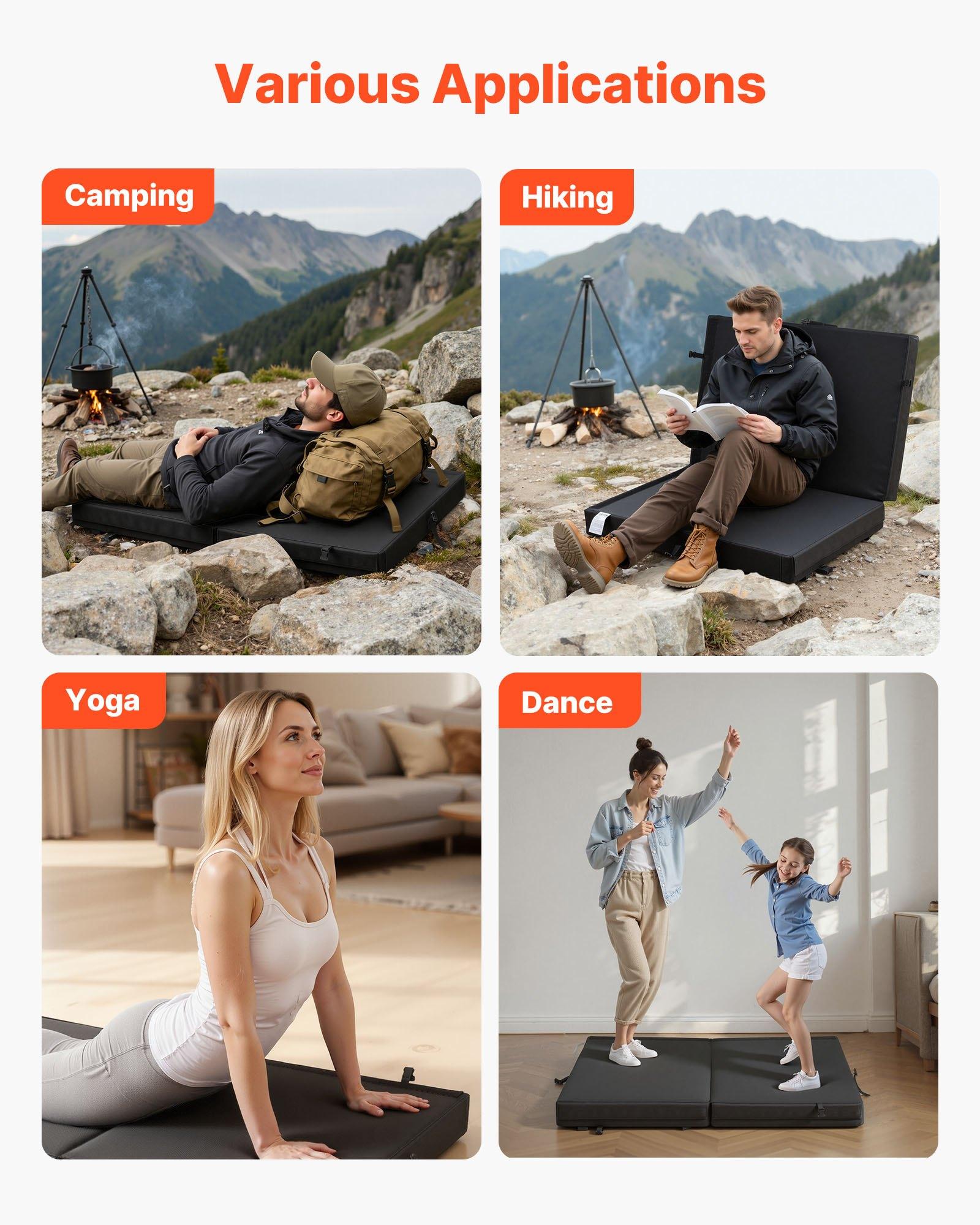 VEVOR Bouldering Crash Pad, Bi-Fold Rock Climbing Crash Pad with Adjustable Backpack Straps and Handle, Foldable Lightweight for Indoor Bouldering & Outdoor Climbing, Folded Size 35.6" x 24" x 8.3"