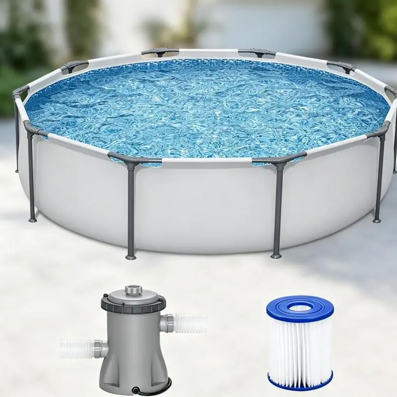 Bestway Steel Pro MAX 12ft x 30in Round Above Ground Pool Set, Corrosion-Resistant, 1,710 Gal, Framelink System Joints, Complete with 330-Gal Filter Pump