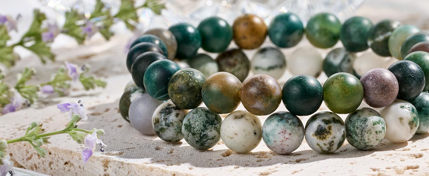 Bivei Natural Gemstone Semi Precious Healing Crystals Handmade Stretchy Round Beads Bracelet,Stocking Stuffers for Women Enhance Positive Energy