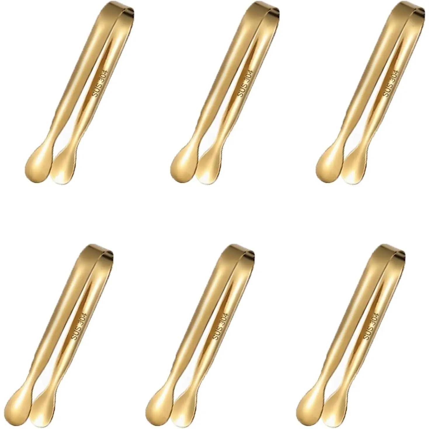 6 PCS Gold Sugar Tongs Set, 304 Stainless Steel Mini Tongs for Tea Parties, Desserts & Sugar Cubes, Elegant, Dishwasher Safe, Rounded Edges