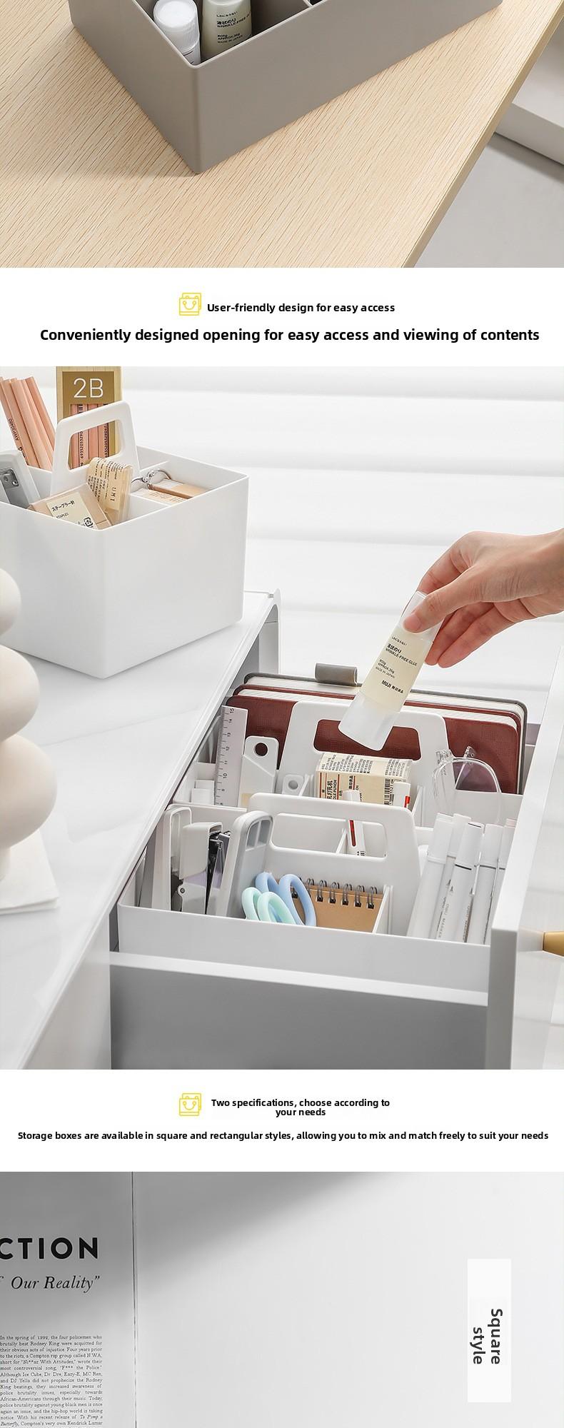 Desktop storage basket with handle, office supplies organizer, compartmented large-capacity stationery and miscellaneous small items storage box Desktop storage basket with handle, office supplies organizer, compartmented large-capacity stationery and miscellaneous small items storage box