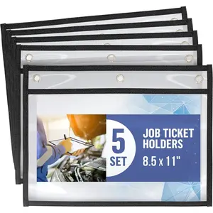 5 Pack 8.5x11 Landscape Horizontal Job Ticket Holders - Durable Plastic Dry Erase Pocket Sleeves for Work Order Documents Shop Office Use