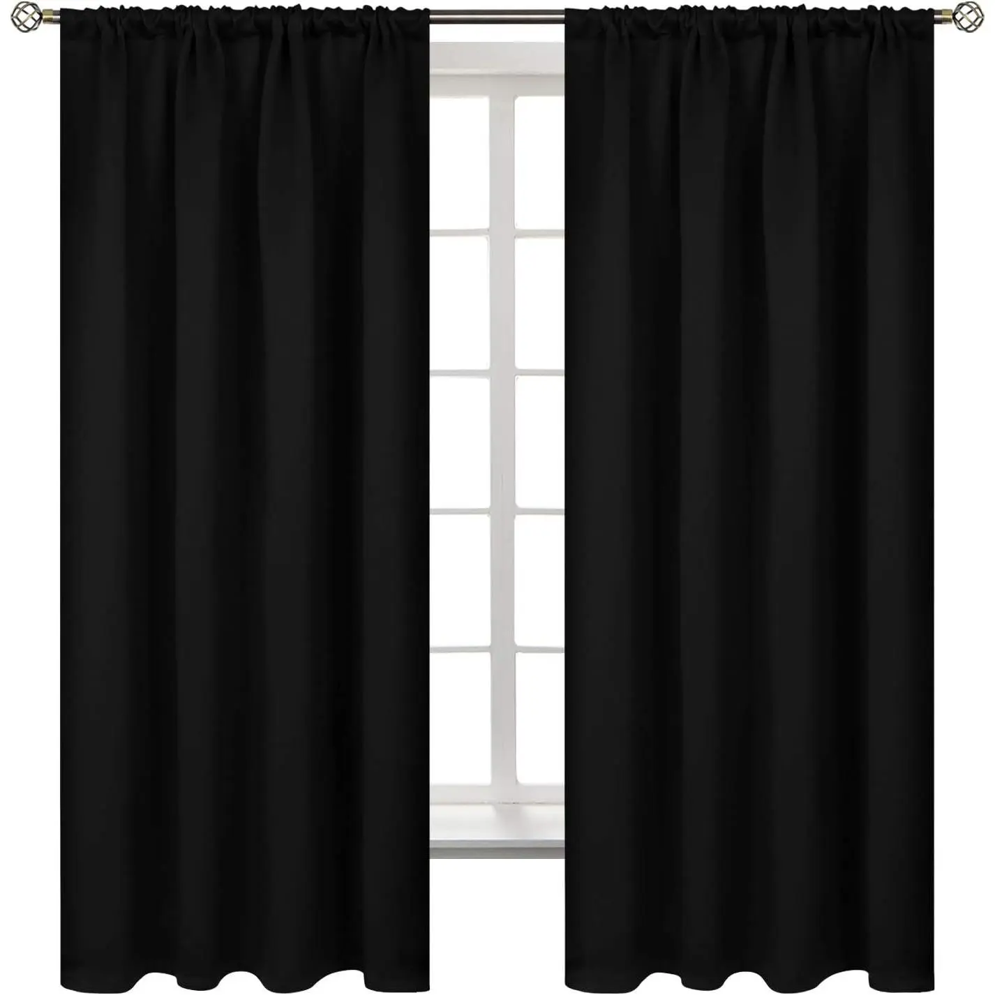 Rod Blackout Curtains 63 Inch Length for Bedroom 2 Panels| Black Room Darkening Drapes Thermal for Living Room Window, 42 X 63 Inch