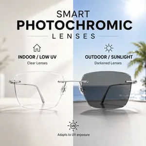 Lightweight Rimless Blue Light Glasses, Flexible Aluminum-Magnesium Frame, Clear Lens Computer Glasses for Work & Screen Time