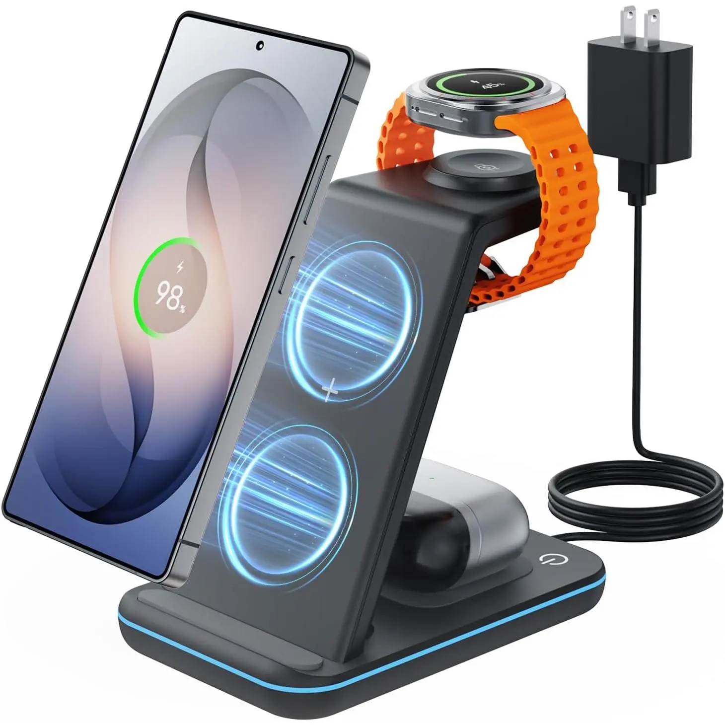 GEEKERA Wireless Charger for Samsung&Android: JoyGeek 3 in 1 Charging Station for S26/S25/S24/S23/S22/S21/S20/Note20/Z Fold&Flip, Galaxy Watch8/7/6/5/4/3/Active2/1, Buds 3 Pro