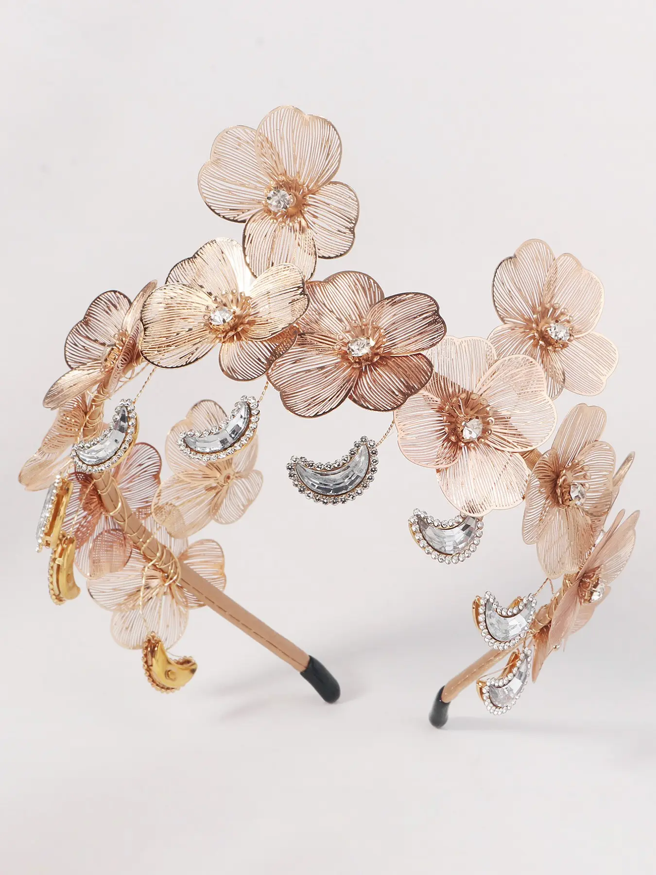 Bohemian Style Hollow Flower Hairband, Fairy Water Drizzle Moon Fringe Crown, Festival Party Exaggerated Headpiece