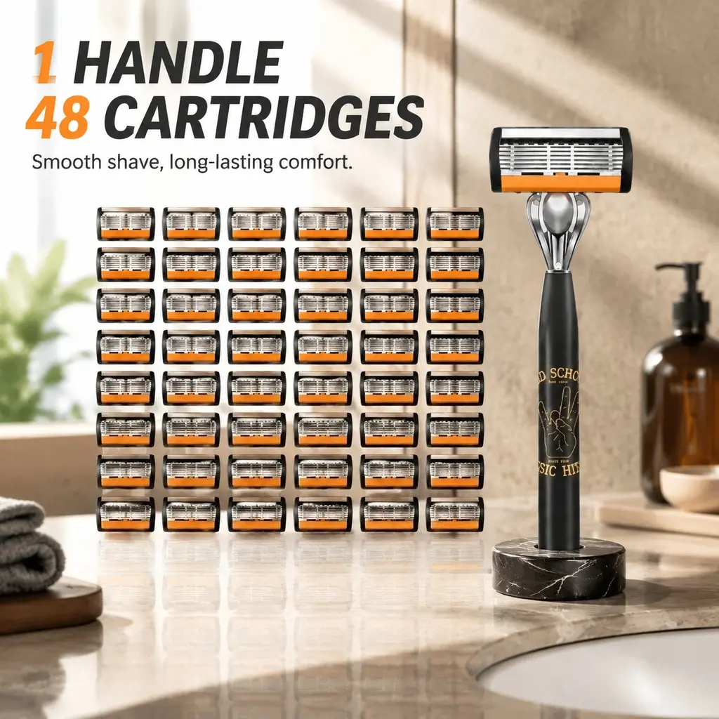 Safety Razor with 48 Replacement Blades, Manual Metal Razor Kit for Men, Double Edge Stainless Steel Shaving Razor with Durable Handle, Classic Wet Shaving Tool for Beard Removal, Facial Hair Grooming and Daily Shave Care