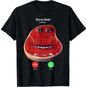 Women's Steve Beef Is Calling Short-Sleeve Round Neck T-Shirt,Cotton Casual Vintage Distressed Graphic Funny Shirt for Big Men Streetwear