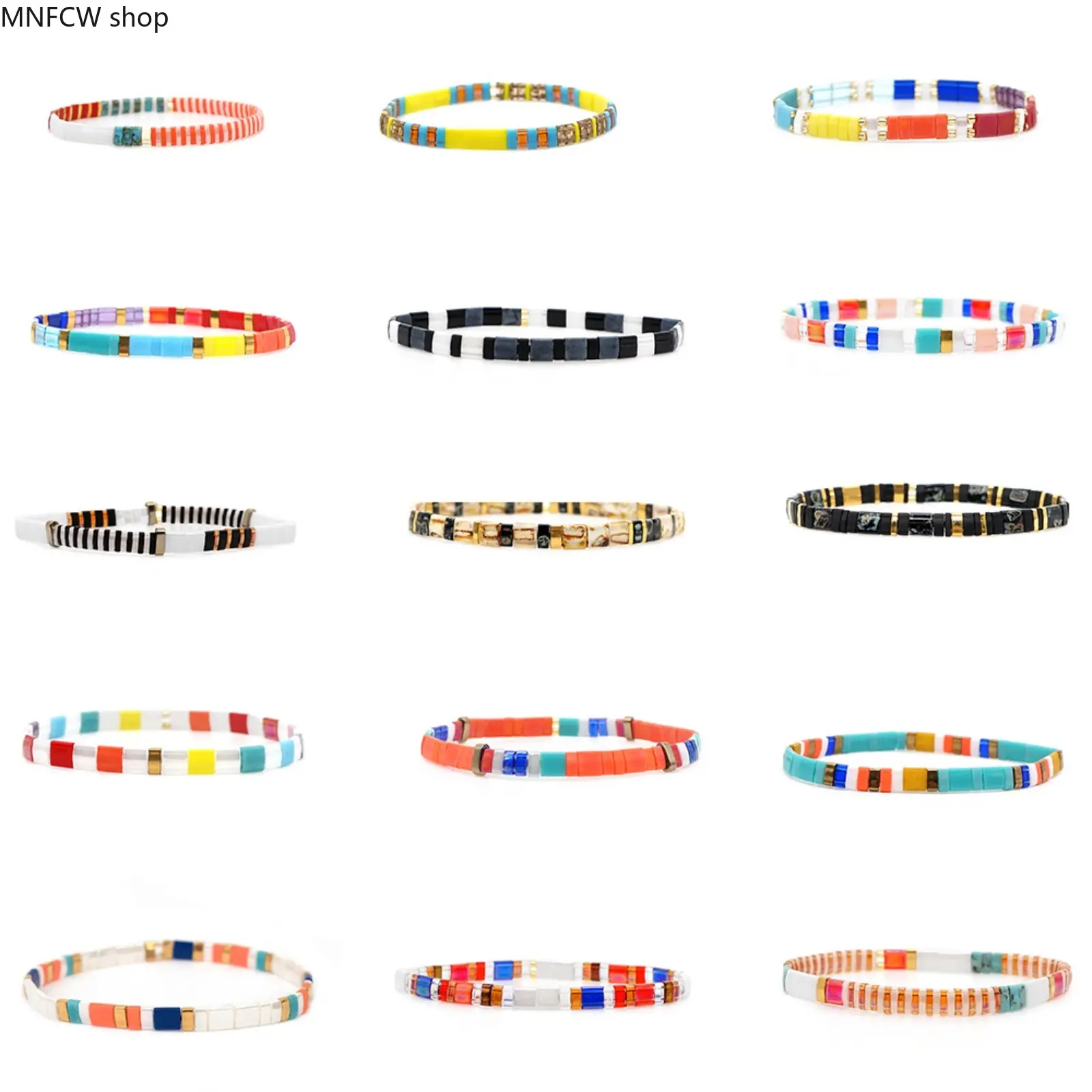 Rainbow Tila Bead Bracelet Set, Bohemian Style Handmade Stackable Matching Jewelry, Unisex Fashion Accessory for Outdoor Sports & Adventure, No, Beads, Ethnic