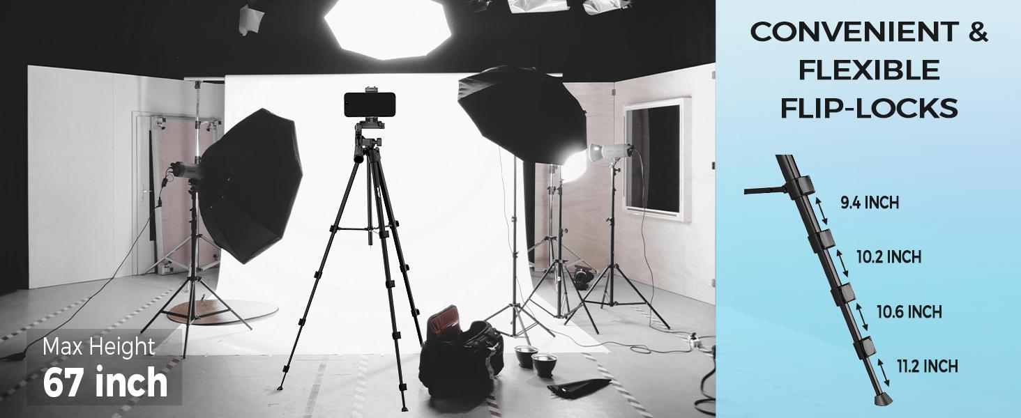 iPhone iPad Tripod Stand, 67" Phone Tripod for iPad Tablet Camera with 2 in1 Holder Remote Carry Bag, Aluminum Extendable iPhone Stand for Video Recording/Selfies/Live Stream/Vlogging