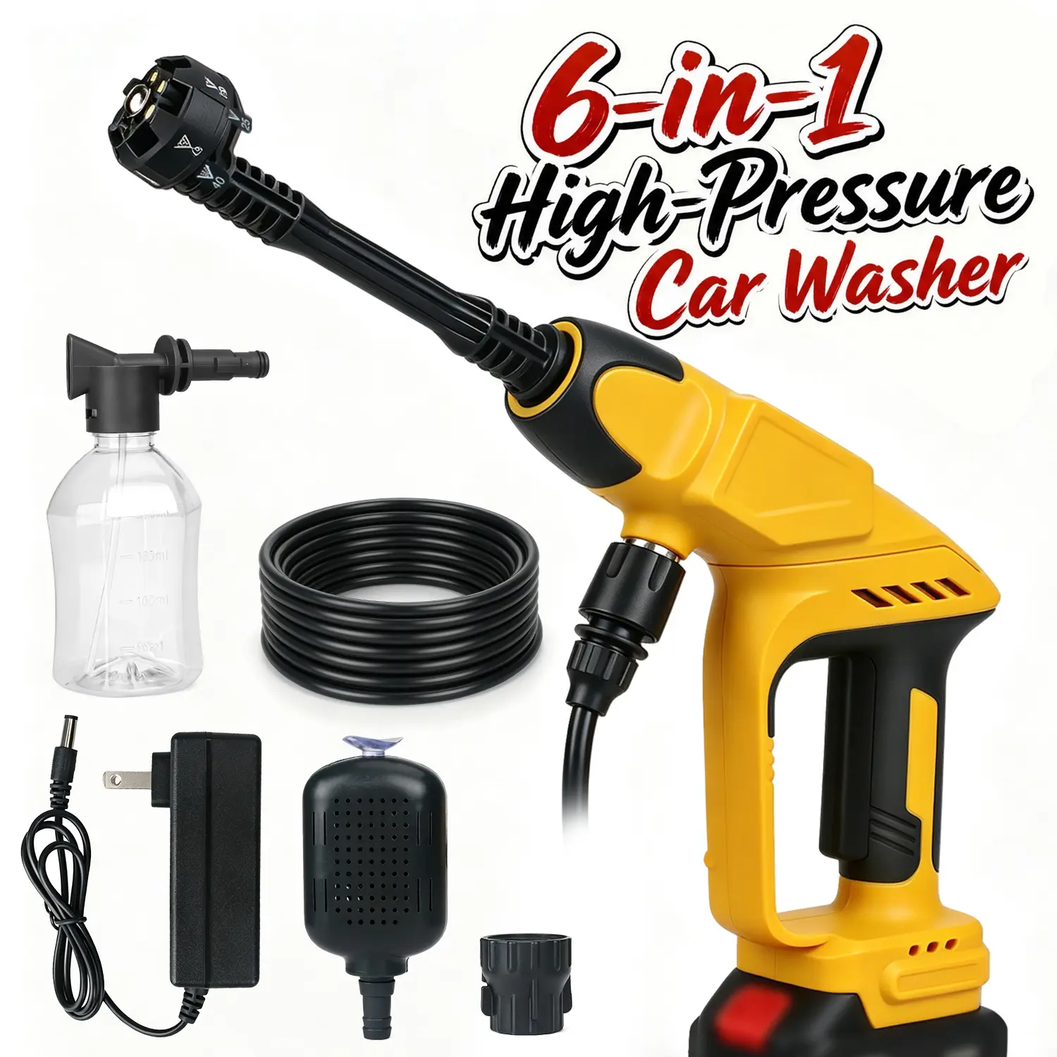 21V 4Ah Cordless High Pressure Washer, Portable Handheld Car Wash Power Cleaner with Quick Connect Leakproof Hose, 6-in-1 Nozzle, Foam Cannon, Weatherproof Handheld Grip & Portable Kit for Auto, Outdoor Cleaning