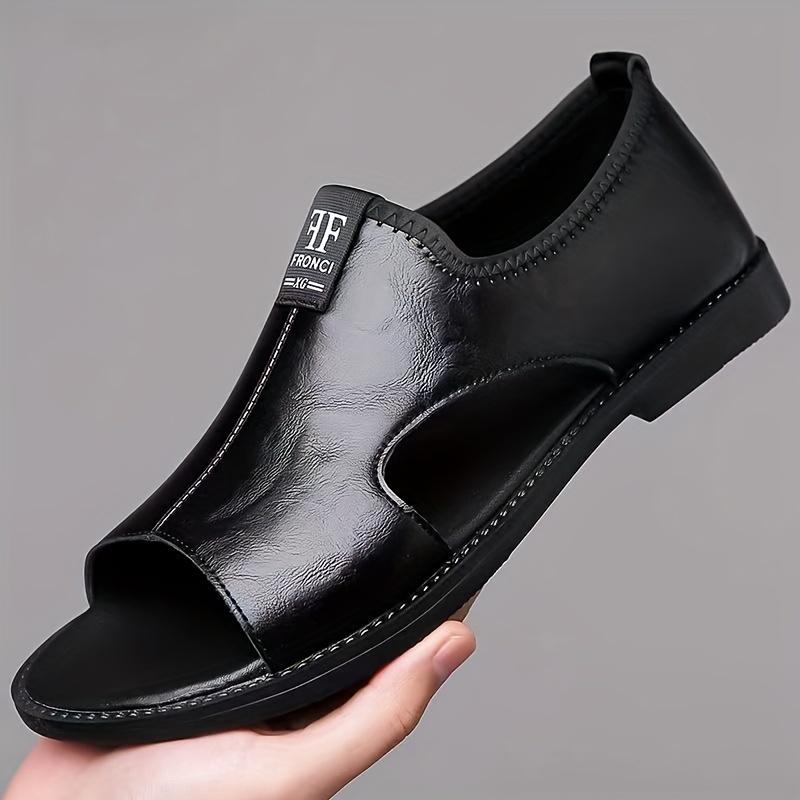 Men's Casual Slip-On Sandals - Black Open Toe Shoes with Rubber Sole, Comfortable for Spring/Summer Outdoor Wear, Strappy Sandals