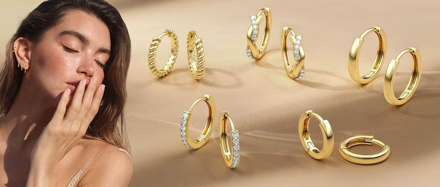 YADOCA 4Pairs Small Gold Hoop Earrings for Women Trendy 14K Plated Gold Huggie Earrings Hypoallergenic Surgical Steel Cartilage Earring Stacks Cute Dainty Huggie Hoops Earring Sets for Multiple Piercing YADOCA 4Pairs Small Gold Hoop Earrings for Women Trendy 14K Plated Gold Huggie Earrings Hypoallergenic Surgical Steel Cartilage Earring Stacks Cute Dainty Huggie Hoops Earring Sets for Multiple Piercing