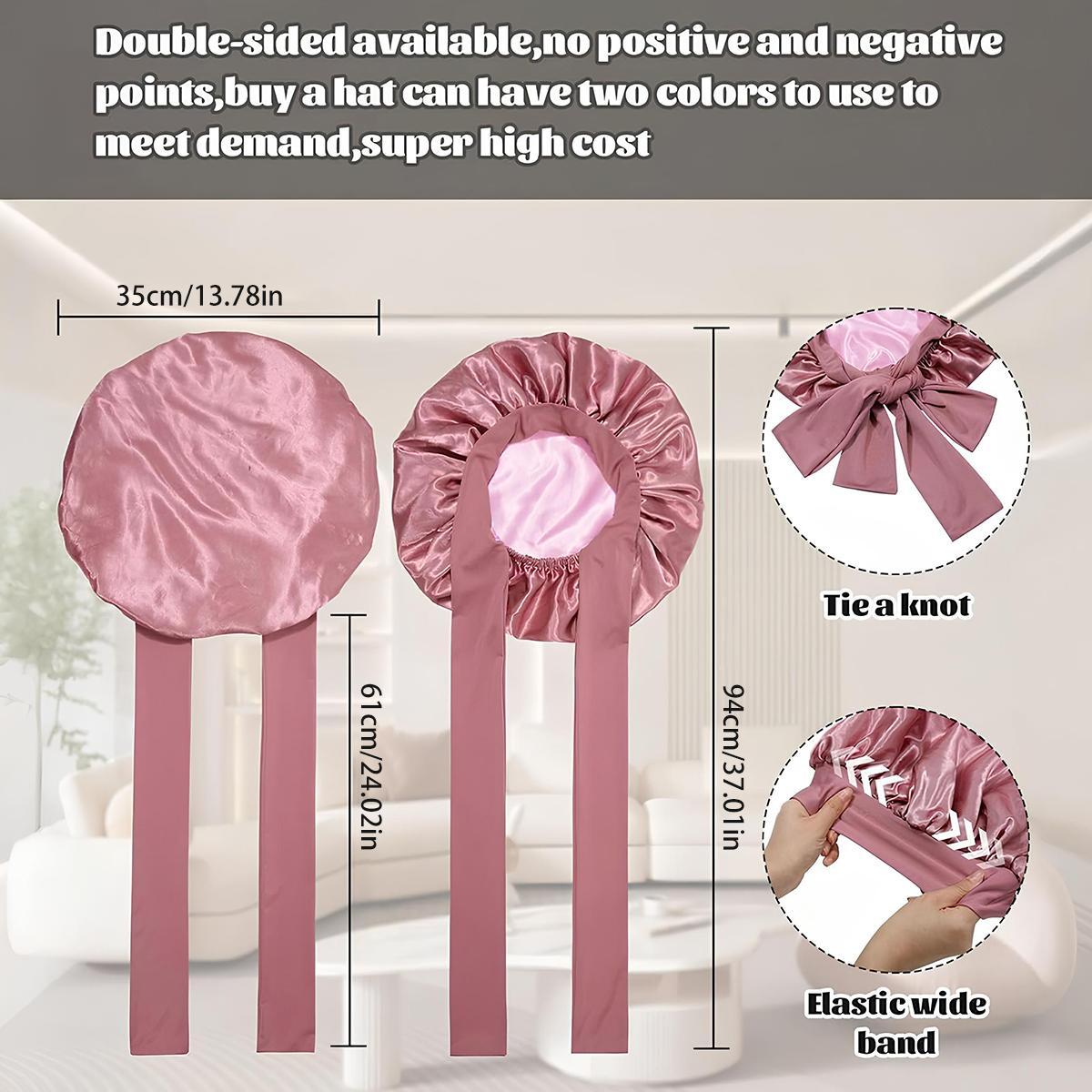 Satin Silk Bonnet Hair Caps Bonnet with Elastic Tie Band for Sleeping Double Layer Hair Bonnet for Women Natural Curly Hair