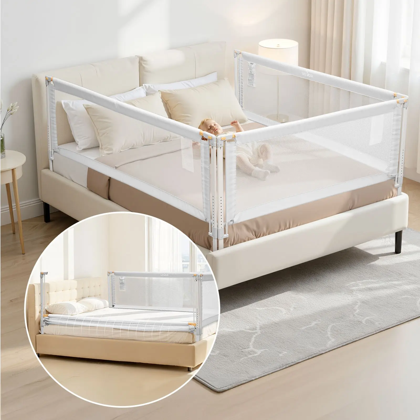 【DealsForYouDays】VEVOR 3 Piece Toddler Bed Rail, Kids Beds Guard Rail with Reinforced Iron Pipe and Oxford Cloth, Adjustable Height Bed Side Railing, Portable Guard Bumper Barrier for Queen Size, 3 Sides, Grey