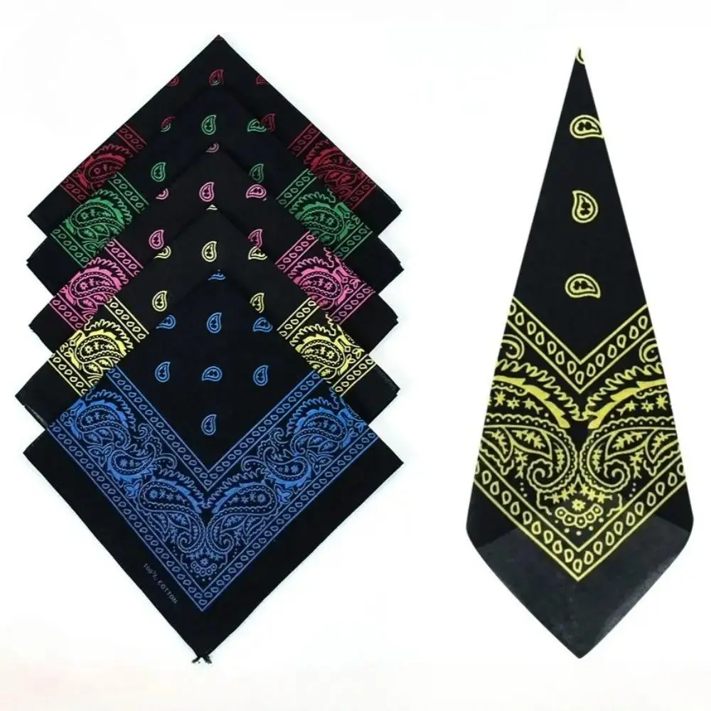 12Pcs Paisley Bandana Set, Black Base Colorful Print Cotton Headband, Hip Hop Style Square Scarf, Versatile Sweat Absorbent Head Wrap for Cycling Hiking Dancing Outdoor Activities