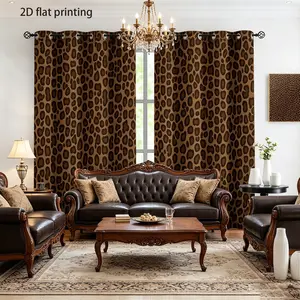 2 Piece Set 2D Flat Print Curtains, Window Curtain, Leopard Drapes, Leopard Pattern, Home Decor, Room Decor Curtain, Hole Curtain, Semi-Transparent Polyester Fabric